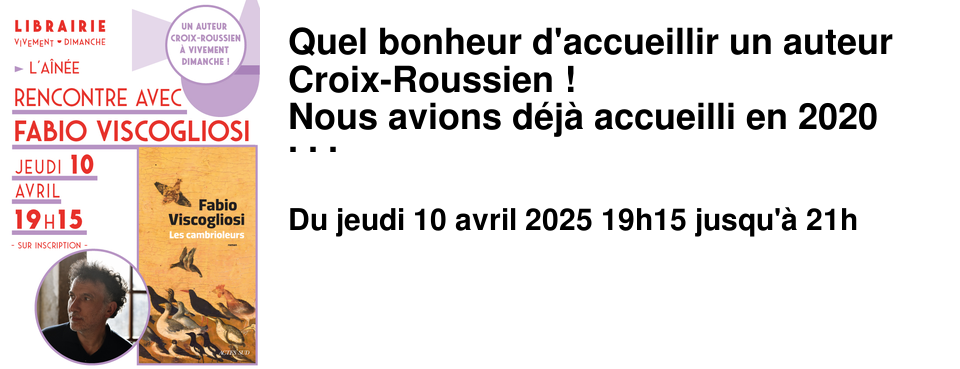 Quel bonheur d'accueillir un auteur Croix-Roussien ! Nous avions d�j� accueilli en 2020 l'�crivain, dessinateur et musicien Fabio Viscogliosi, pour la sortie de Harpo et de son album [Rococo]. Il revient cette fois avec son dernier roman Les Cambrioleurs �ditions Actes Sud L'histoire rocambolesque de quatre amis fauch�s dans le Lyon des ann�es 80, qui vont vite �tre d�pass�s par l'aventure dans laquelle ils se lancent. Jeudi 10 avril 19h15 � l'A�n�e