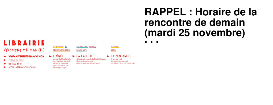 RAPPEL : Horaire de la rencontre de demain (mardi 25 novembre) avec Christophe Galfard !